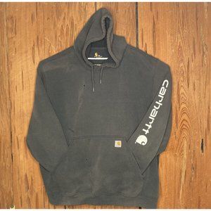 Carhartt Hoodie Mens 4XL Black Sleeve Hit Spell Out Logo Kangaroo Pouch Distress